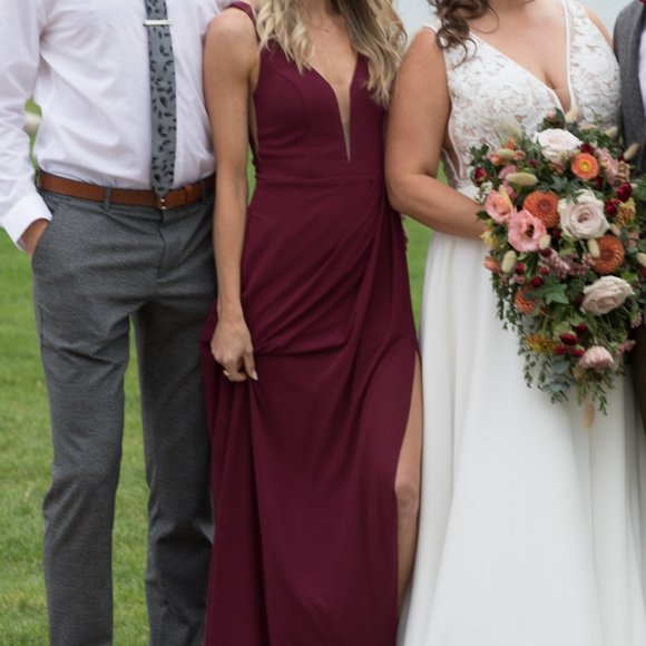 Davids Bridal Chiffon illusion cutouts bridesmaid dress - Picture 2 of 2